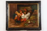 Hen House Scene with Chickens by American School, Oil on canvas, sold Jul 2021