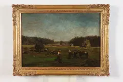 Olaf Hermelin, Figures Harvesting and Horses in Landscape, Oil on canvas