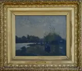 Landscape with Figures by French River in Summertime by Marcellin de Groiseilliez, Oil on canvas, sold Jul 2021