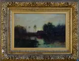Robert Bruce Crane, Country Landscape with Stream, Oil on canvas