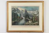 Frances Flora Bond Palmer, Yosemite Valley--California: "The Bridal Veil" Fall, circa 1870, Colored lithograph published by Currier & Ives Lith