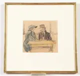 Henrik Major, Untitled, Parisian Cafe, 1944, pencil, charcoal and watercolor