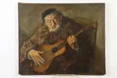 Henrik Major, Monk playing a Guitar (together with four preparatory studies), Preparatory studies are charcoal on paper. -- Each is 18 x 12 in. - Canvas: 26 x 32 inches