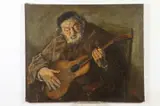 Henrik Major, Monk playing a Guitar (together with four preparatory studies), Preparatory studies are charcoal on paper. -- Each is 18 x 12 in. - Canvas: 26 x 32 inches
