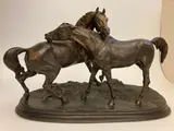Casting After J.P. Mene, Two Horses, Bronze on a metal base. - length 22 in; height: 13.5 in