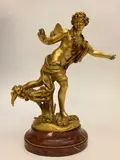 Michel Clodion, Fairy with birds, Sculpture is raised on an oval marble base. - height: 16.5 inches