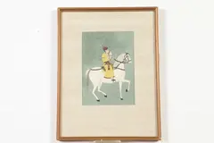 Indian School, Untitled, Lady with Falcon Riding Horse, ink and watercolor on paper
