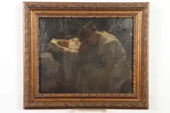 Karoly Krusnyak, Mother Tending to Sick Child, 1925, Oil on Board
