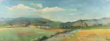 Morning Spring Landscape by American School, Oil on wood. illegibly signed lower right hand corner, offered Sep 2021