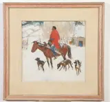 Laverne Nelson Black, Indian Rider with Dogs in Snowy Landscape, Oil on paper