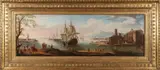 Charles Leopold Grevenbroeck, Mediterranean Harbour with Horsemen, Oil on Canvas