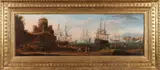 Charles Leopold Grevenbroeck, Mediterranean Harbour with a Castle, Oil on Canvas