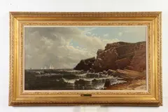 Alfred Thompson Bricher, Rocky Coastline with Sailboats, Oil on canvas