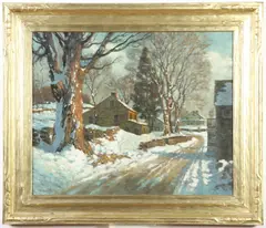 Edward Willis Redfield, Snowy Road Through Pennsylvania Town, NEAR NEW HOPE, oil on canvas