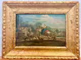 Lady on horse surrounded by sheep and cows by Continental School, Oil on board, sold Nov 2021