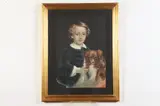 American School, Untitled, LITHOGRAPHIC PRINT OF BOY AND DOG MOUNTED ON BLACK PAPER