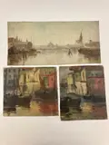 Adolf Kaufmann, Italian Maritime Scenes (three fragments), Oil on canvas