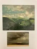 Adolf Kaufmann, Two Afternoon Landscapes Views, Oil on board