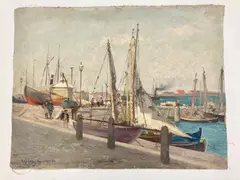 Copenhagen Fishing Boats by Adolf Kaufmann, 1898, Oil on canvas, sold Nov 2021