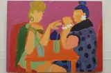 "Lunch date" and "Horse Race." by Pair Of Colorful Mid-Century Paintings, Both are acrylic on canvas and each one is individually signed: "HSM 1967" and "Von Sothen.", sold Nov 2021
