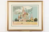 Yves Brayer, Saint Basil's Cathedral in Moscow. colored lithograph, Pencil signed to lower right hand corner