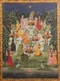 Indian School, Krishna Dances in the Raslila with the Gopis (Female Cowherds)