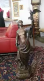 Juan Terville, Woman holding Falcon, Falconer dressed in medieval clothes, brown patinated bronze on bronze pedestal, signed and dated: "Terville Juan, 1880"