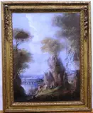 Giovanni Battista Busiri, Rock Coast with Figures and Classical Buildings, Oil on canvas