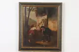 Boys Picking Fruit, "Folk art" scene depicting three children including Black boy picking fruit next to garden wall by American School, Oil on canvas with a canvas stamp "Goupil & 366 Broadway, offered Nov 2021