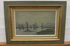 Nico Klopp, View of the River Moselle in late October, 1924, Oil on board