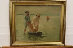 Rene Benoit, Children Wading, Oil on canvas