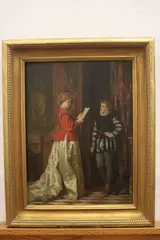 Ladislaus Bakalowicz, Lady Receiving Mail, Oil on mahogany panel