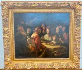 A Twelfth Night Feast: The King Drinks by Continental School, Oil on board, sold Nov 2021