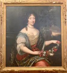 Continental School, Lady with a Garland of Flowers, Oil on Canvas