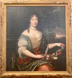 Lady with a Garland of Flowers by Continental School, Oil on Canvas, sold Nov 2021