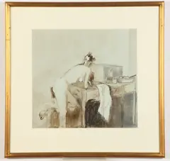 Giovanni Casadei, Kneeling Nude on a Chair, Mixed media on gesso paper: brown ink, vine charcoal, and body color