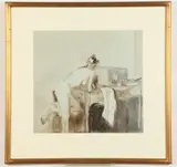 Giovanni Casadei, Kneeling Nude on a Chair, Mixed media on gesso paper: brown ink, vine charcoal, and body color