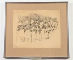 Henrik Major, Boys Choir, circa 1940, Charcoal, pen and watercolor