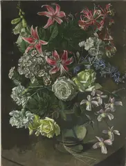 Lionel Ellis, Untitled, lilies and foxglove oil on canvas 59.5 x 44cm