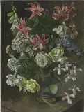 Lionel Ellis, Untitled, lilies and foxglove oil on canvas 59.5 x 44cm