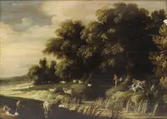 Jasper van der Lanen, Untitled, cattle and goats oil on panel 43 x 60cm