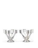 Raymond Ruys, Pair of Four Light Candelabra, for Delheid Frères, Belgium, in the 'African Style', martelé silver, individually numbered sconces and drip pans, marked 'R