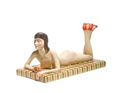 Reclining Nude by Lenci, glazed earthenware, signed in black 'Lenci MADE IN ITALY 1-38' and with artist's monogram, sold Oct 2018