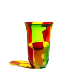 Pollio Perelda, Paggio Vase, for Fratelli Toso, green, red and yellow murrine glass, bearing Fratelli Toso paper label inscribed 'PAGGIO P/-'