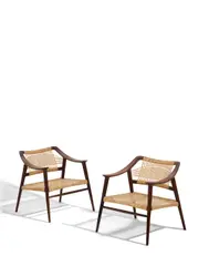 Pair of Bambi Armchairs by Rolf Rastad and Adolf Relling, for Gustav Bahus, teak, cane, sold Oct 2018