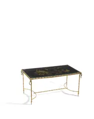 Maison Baguès, Coffee Table, brass, carved and polyhcromed wood, glass