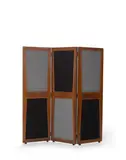 Pierre Jeanneret, Three Panel Room Screen, teak, fabric, with hand applied and painted stencil marks 'CL