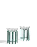 Tony Duquette, Pair of Garden Stands with Shell Form Jardinieres