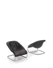 Gordon Guillaumier, Pair of Cortina Armchairs, for Minotti, leather, chromed metal, with Minotti tag with date of manufacture '09/09/16'