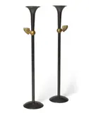 Mark Brazier-Jones, Pair of Herald Candelabrum, plated steel, bronze